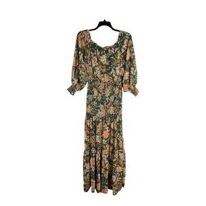 Flying Tomato Green Floral Peasant Tiered Maxi Dress Forestcore Prairie Cottage